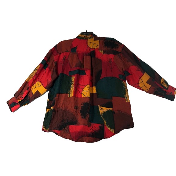 Goouch Shirt Men's Large Red Multi Button Up Long Sleeve Silk Abstract Funky Y2K - Picture 6 of 12